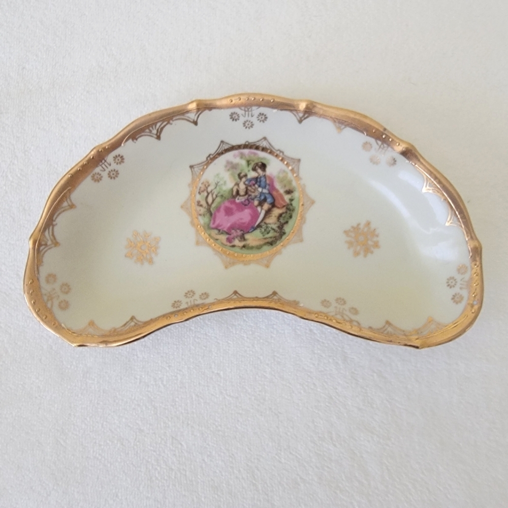 Victorian Royal Vienna Crescent Bone China Dish With Gold Accents